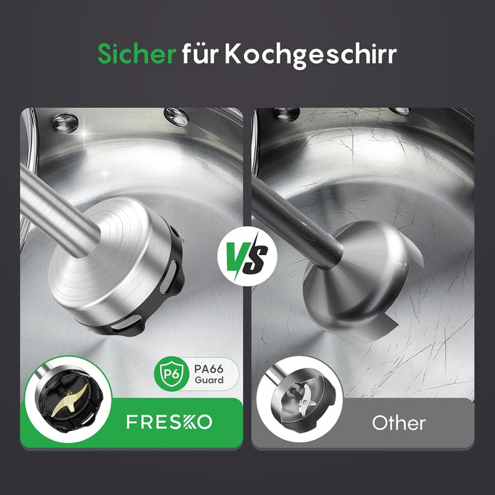 FRESKO Stabmixer 1000W, Stufenlos Regulierbare Geschwindigkeiten, Pürierstab aus Edelstahl mit Schut