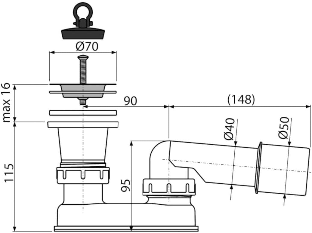 Ablauf Ablaufgarnitur für Duschtasse DN 50 Geruchsverschluss Siphon Sifon Dusche Garnitu