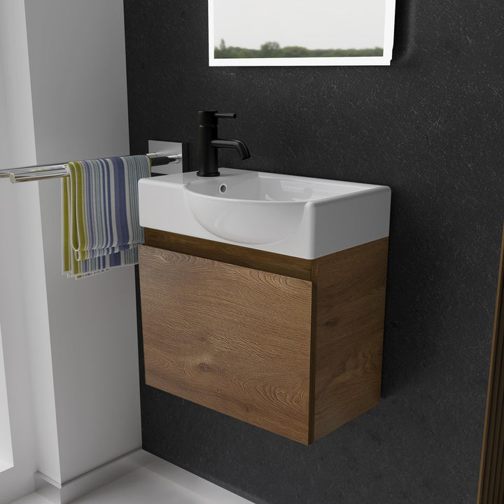 Alpenberger Waschtisch mit Unterschrank | Gäste WC Waschbecken Klein 45 cm Breit | Keramik Aufsatzwa