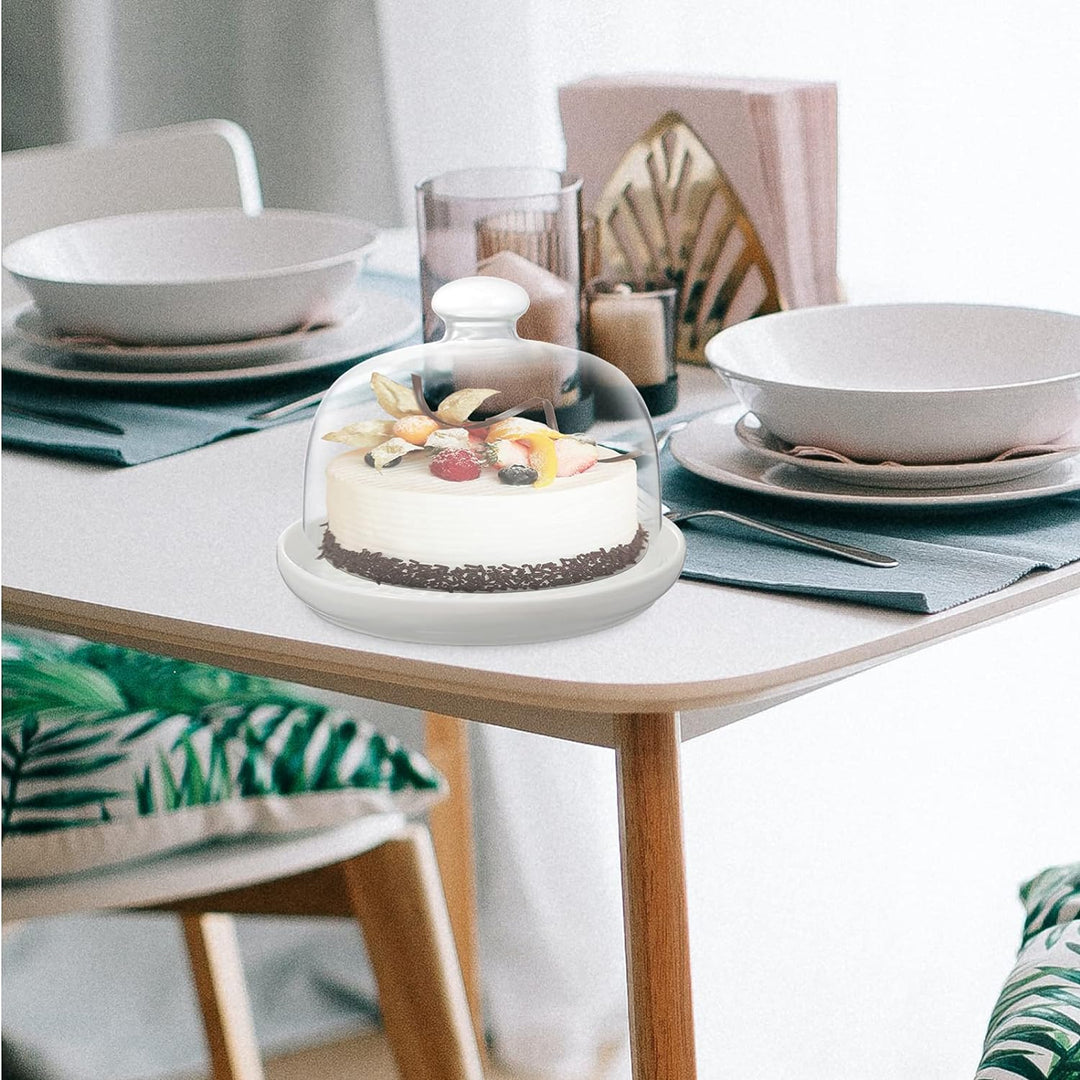 YARNOW Kuchenplatte mit Kuppel Deckel Keramik Kuchenplatte mit Glasabdeckung Rundes Kuchen- Servingp