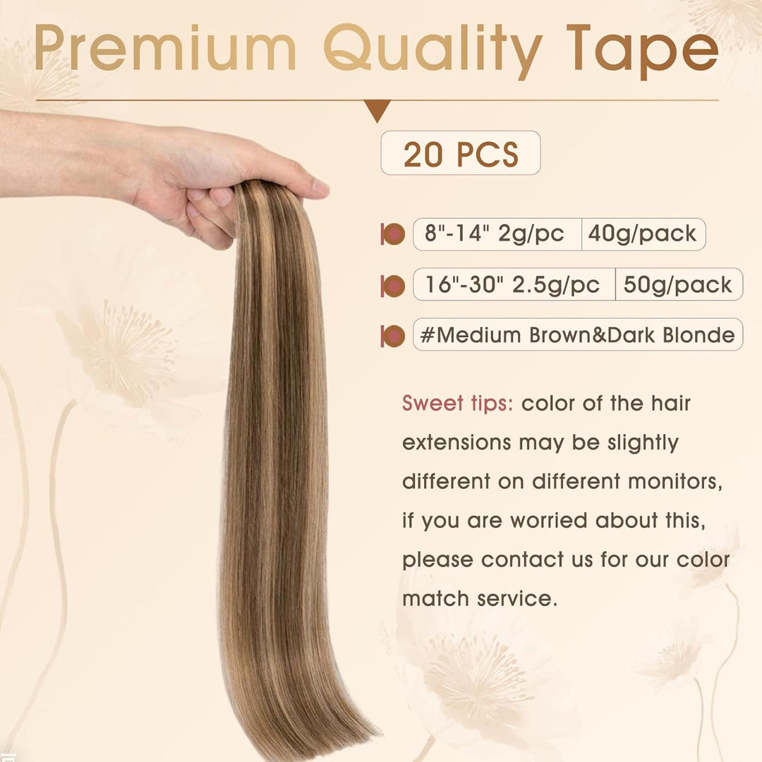 Rich Choices Tape Extensions Echthaar 35cm 20 Stück #4/27 Balayage Blond Echthaar Haarverlängerung I