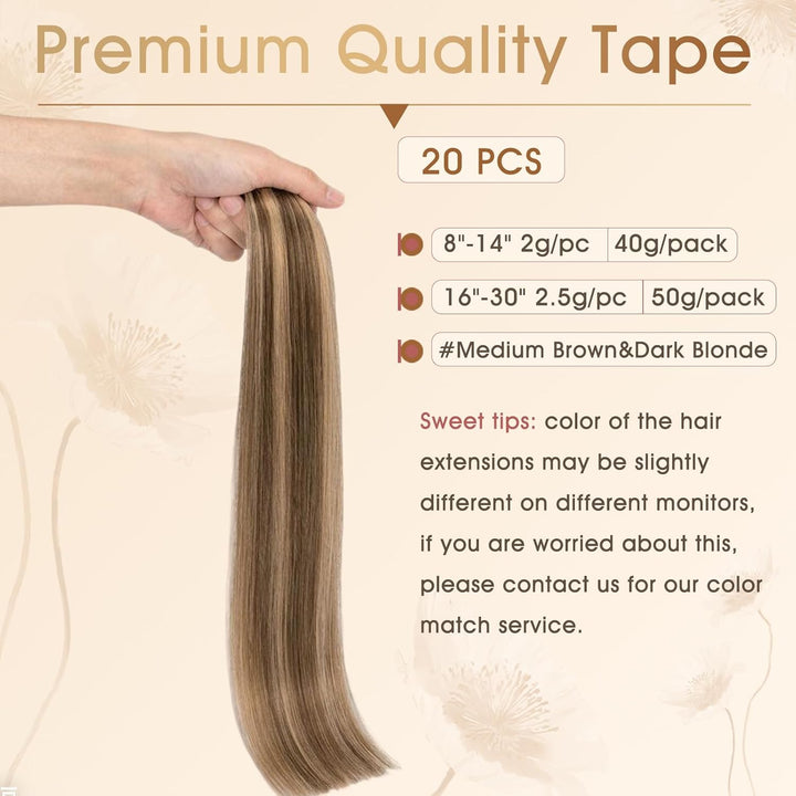 Rich Choices Tape Extensions Echthaar 35cm 20 Stück #4/27 Balayage Blond Echthaar Haarverlängerung I