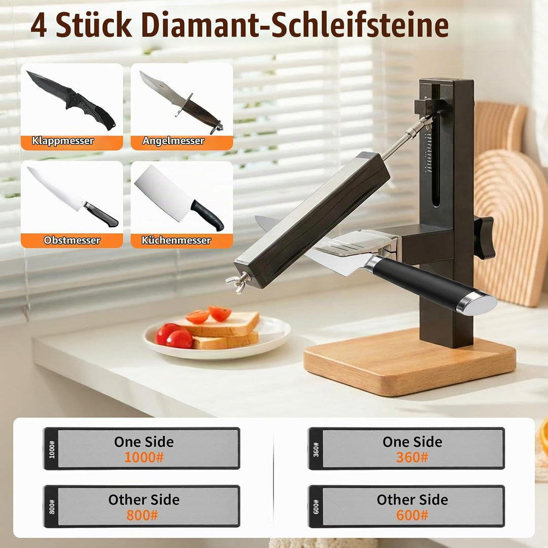 Manueller Messerschärfer mit 4 Diamantsteinen, Universelles Schärfwerkzeug, Verstellbarem Schärfwink