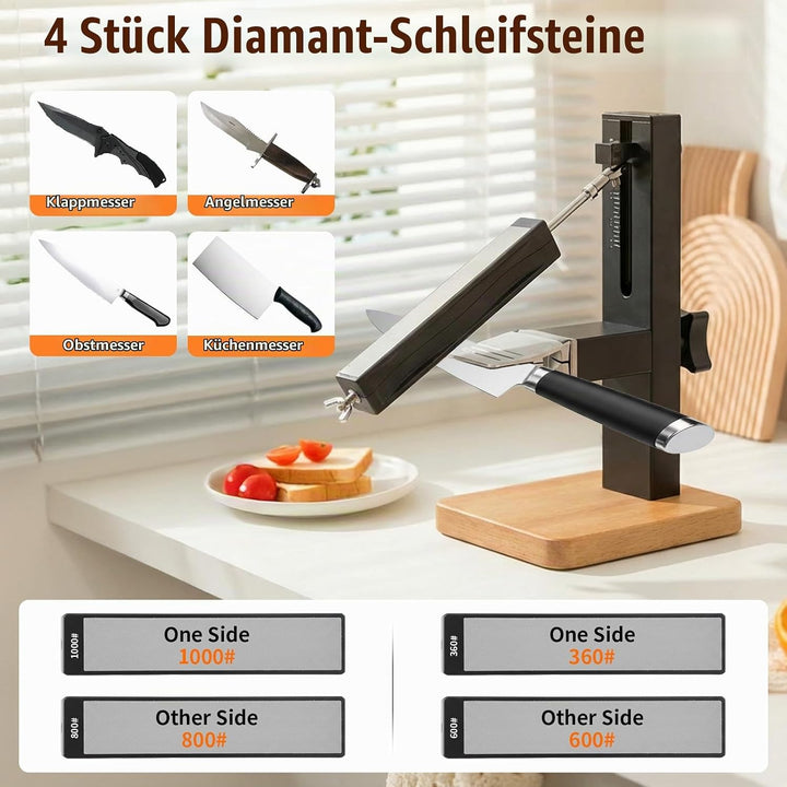 Manueller Messerschärfer mit 4 Diamantsteinen, Universelles Schärfwerkzeug, Verstellbarem Schärfwink
