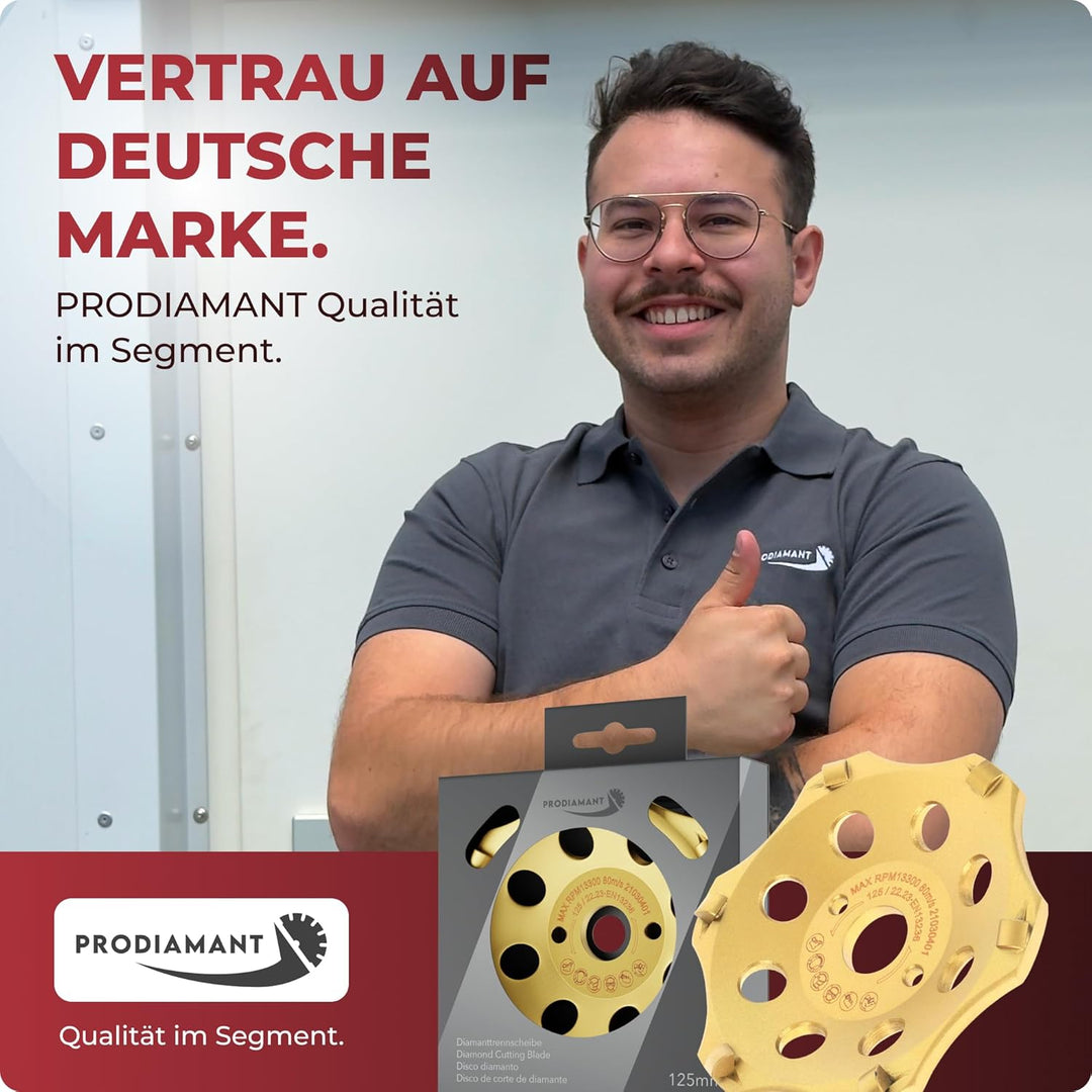 PRODIAMANT PKD Diamantschleiftopf 125mm für Winkelschleifer - 6 Segmente für Beton, Estrich & robust