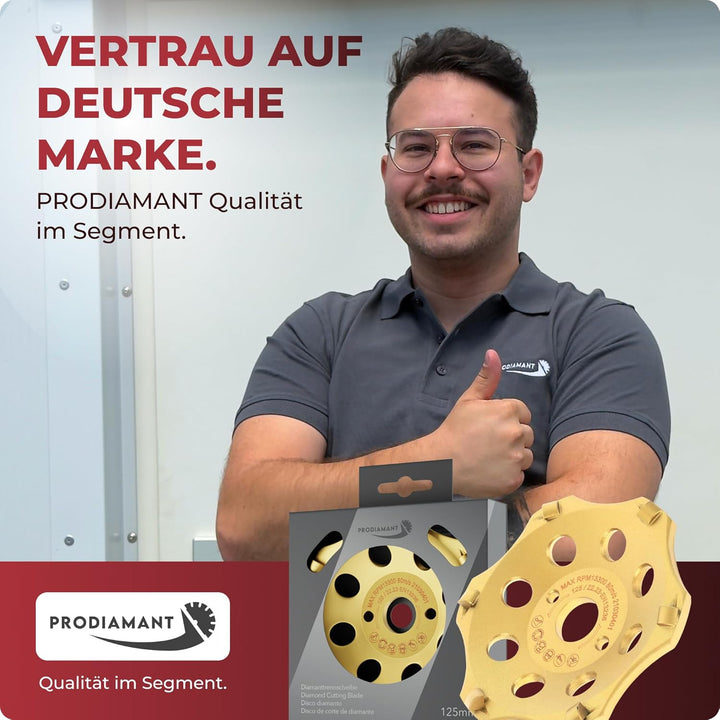PRODIAMANT PKD Diamantschleiftopf 125mm für Winkelschleifer - 6 Segmente für Beton, Estrich & robust