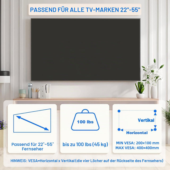 TV Wandhalterung, Ultraslim Fernsehen Halterung Wand für 22-55 Zoll Flach & Curved Fernseher oder Mo