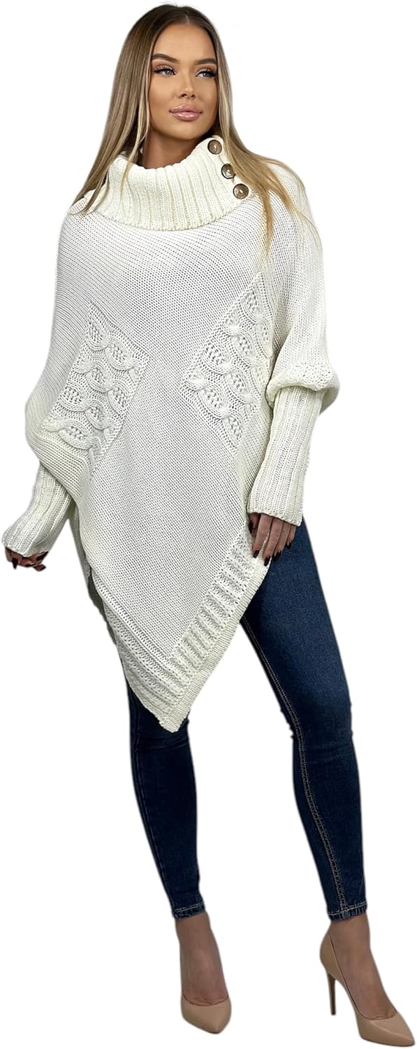 Mississhop Poncho Strick Sweatshirt Pullover Umhang Überwurf Einheitsgrösse Creme, Einheitsgrösse Cr
