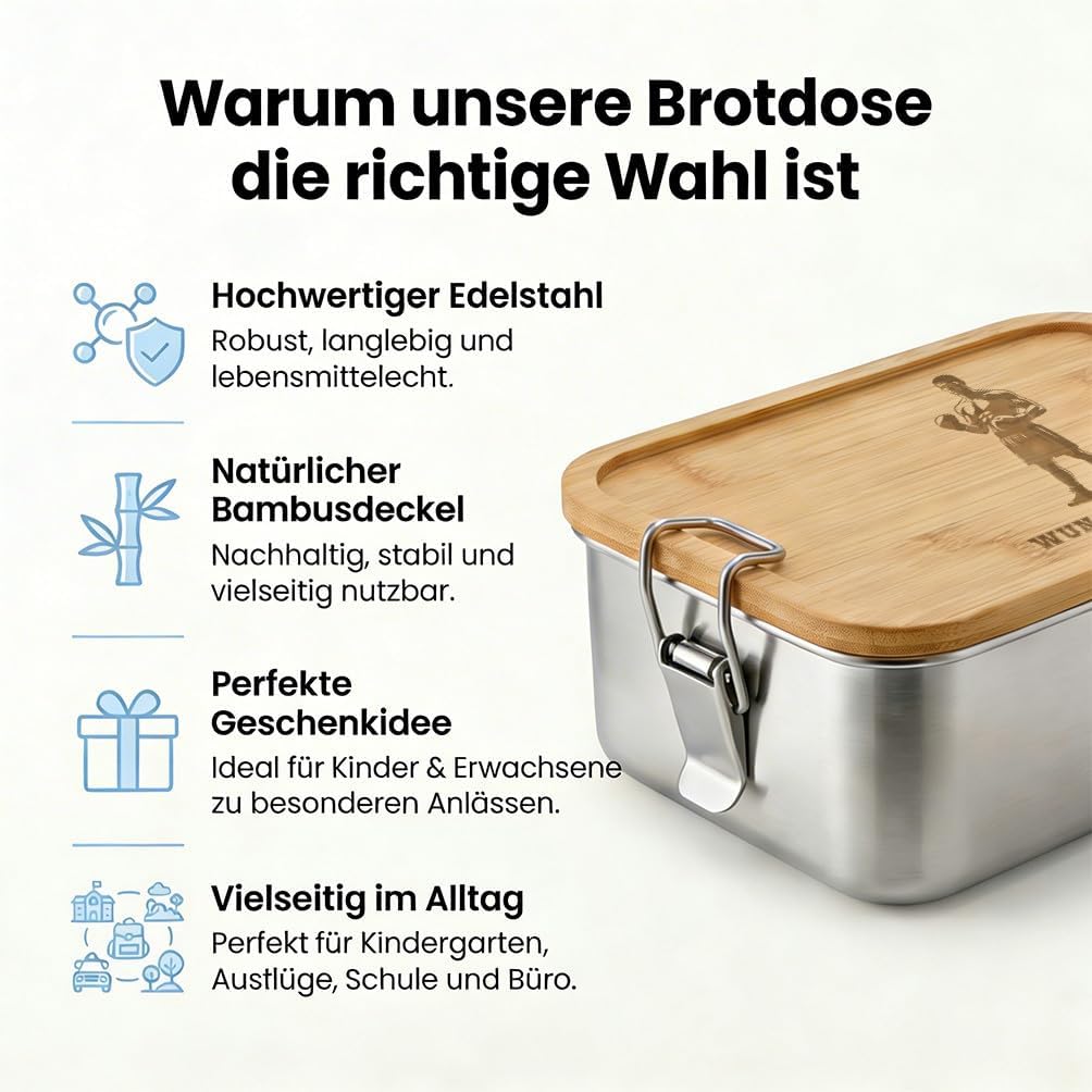 LIEBTASTISCH® Personalisierte Brotdose mit Wunschname - Boxer Kampfstellung Silhouette Gravur - Edel