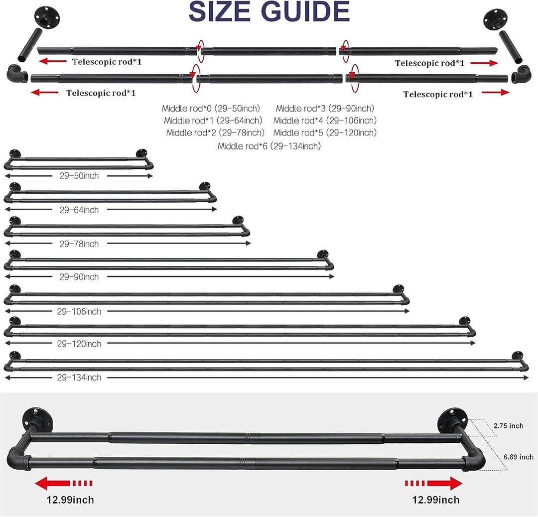 Gardinenstange Innenlauf 2-Läufig Industrieller Stil, 73-340cm Gardinenstange Verstellbare mit Flans