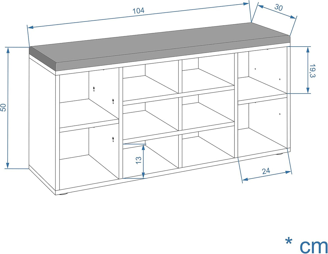 KOMTO Schuhbank mit Sitzfläche - Schuhregal Beton 104 x 50 x 30 cm Schuhschrank mit Sitzbank Flur Ba