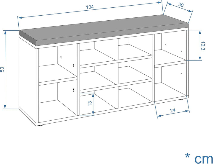 KOMTO Schuhbank mit Sitzfläche - Schuhregal Beton 104 x 50 x 30 cm Schuhschrank mit Sitzbank Flur Ba