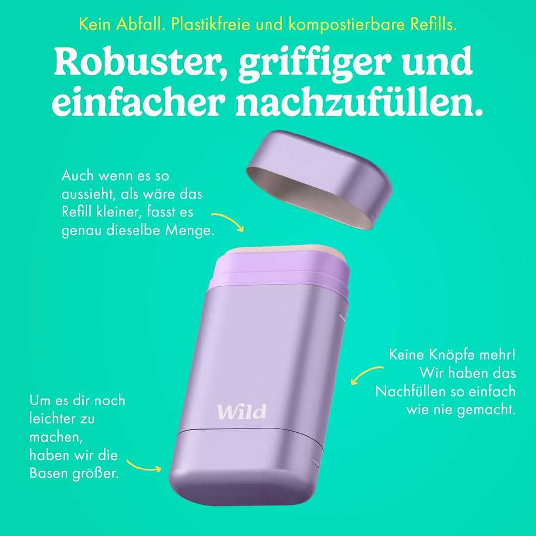 Wild - Natürliches nachfüllbares Deo - Aluminiumsalzfrei - Lilafarbener Deobehälter mit Nachfüll-Sor