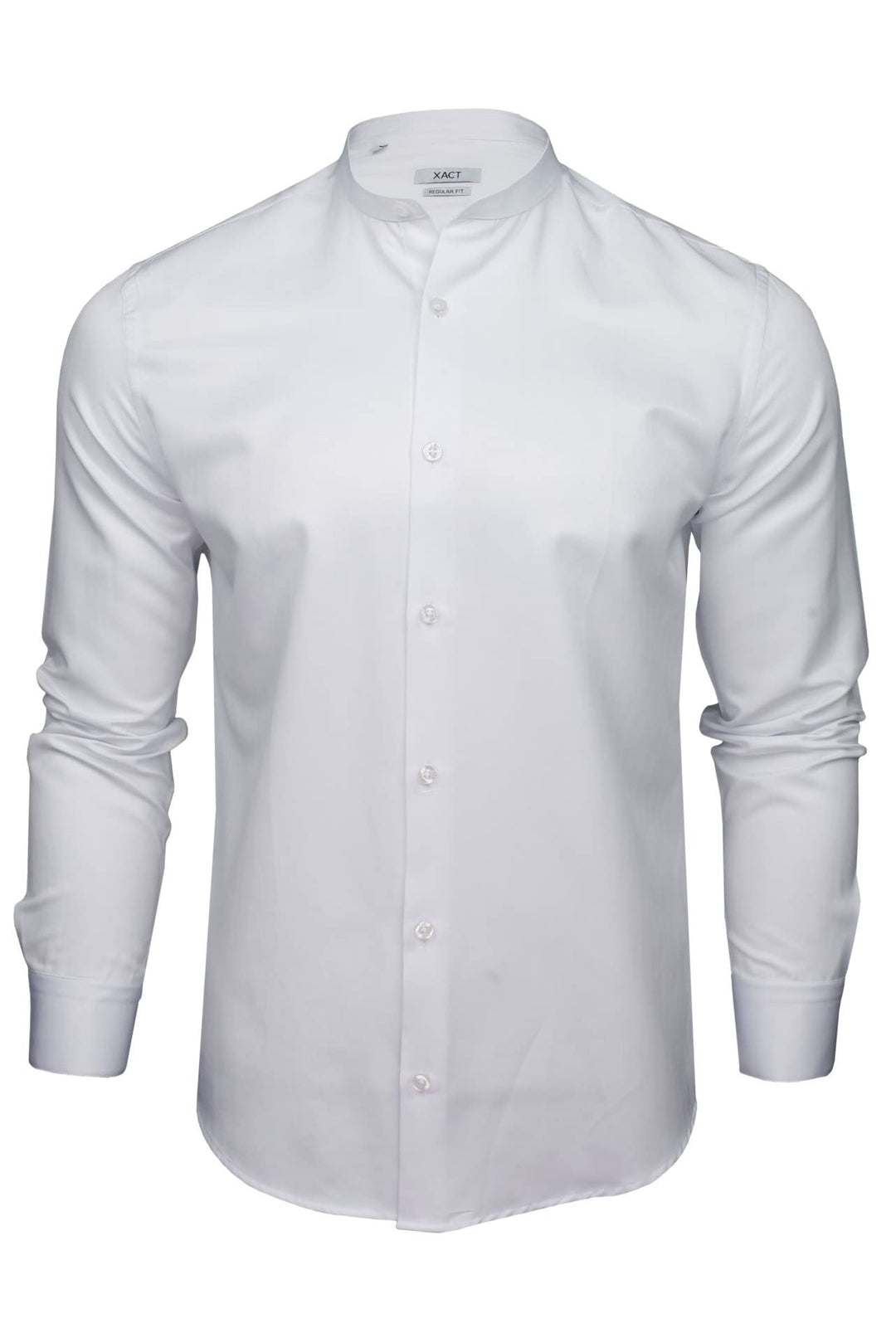 Xact Herren Langarmhemd mit Herringbone-Muster und Grandad-Mandarinkragen M Weiss, M Weiss