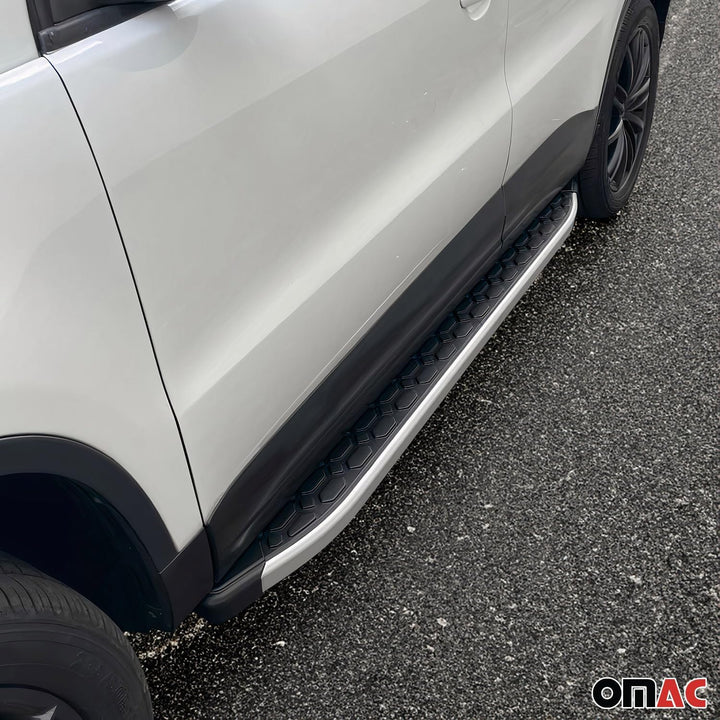 OMAC Alu Trittbretter Seitenschweller kompatibel mit Kia Sportage 2010-2015 Schwarz Silber BLACKLINE