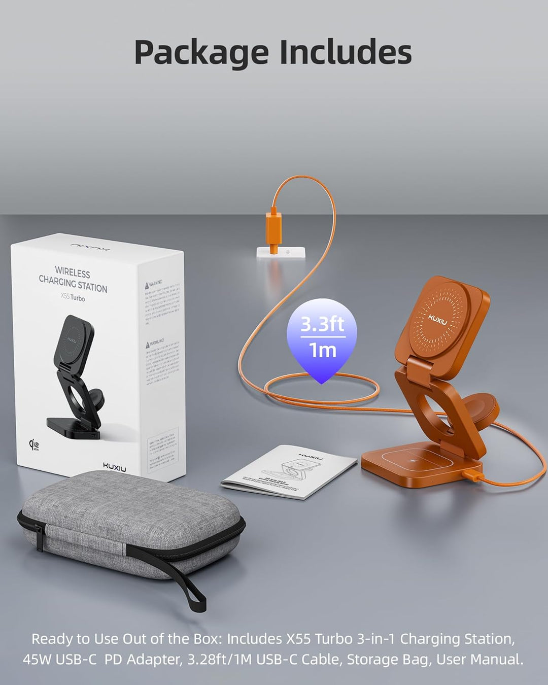 KU XIU X55 Turbo 25W Ladestation für Magsafe, Faltbar 3 in 1 Ladestation für Apple Watch und iPhone