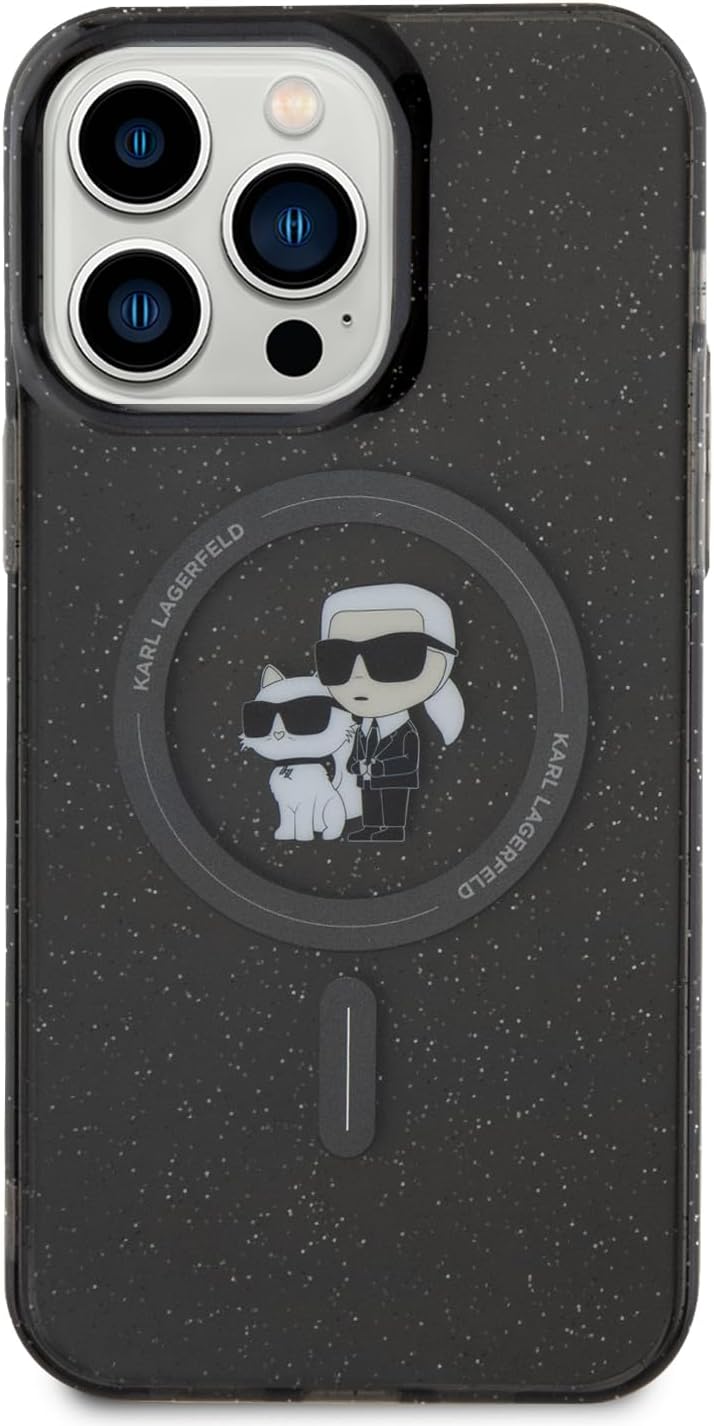 CG MOBILE Karl Lagerfeld Magfit Glitzer Hülle für iPhone 15 Pro Max (Schwarz), Schwarz