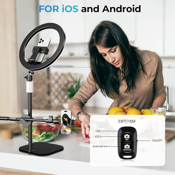 UBeesize 12 Zoll LED Ringlicht mit Stativ Handy, Overhead Stativ Handy mit Ringlicht, Dimmbare LED T