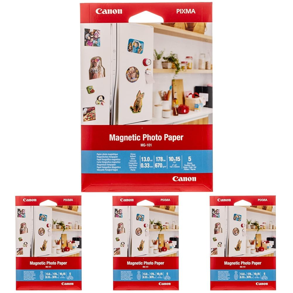 Canon Fotopapier MG-101 Magnetisches Papier - 10x15 cm 5 Blatt für Tintenstrahldrucker Glänzend für