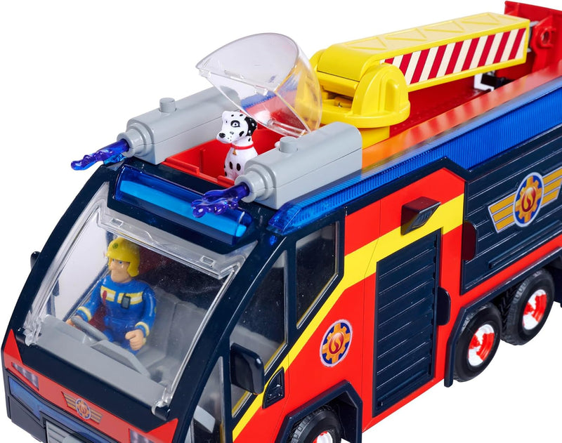 Simba 109252595 Feuerwehrmann Jupiter, Feuerwehrauto, Sam und Radar Figur, Leuchteffekte, Sirene, Dr