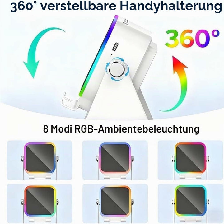 5-in-1 kabelloser Induktionslautsprecher mit verstellbarer Handyhalterung, 3500 mAh wiederaufladbare