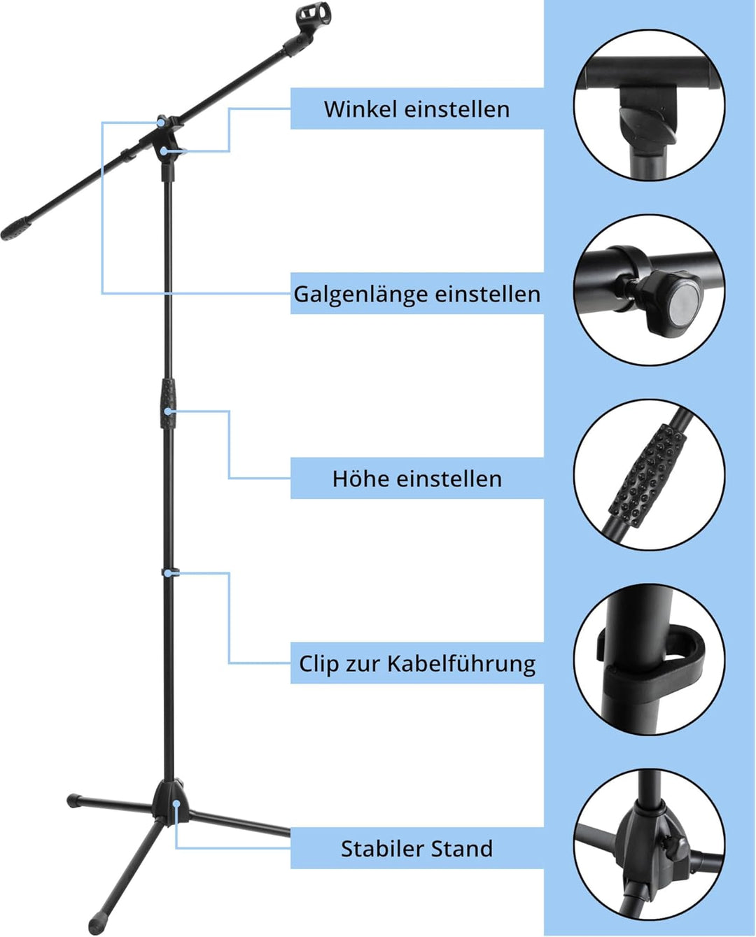 McGrey MBS-01 Mikrofonständer mit Galgen und Mikrofonklemme (Schwenkarm, höhenverstellbar bis ca. 15