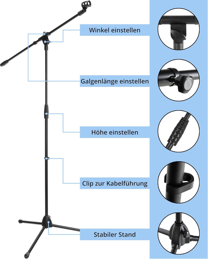 McGrey MBS-01 Mikrofonständer mit Galgen und Mikrofonklemme (Schwenkarm, höhenverstellbar bis ca. 15