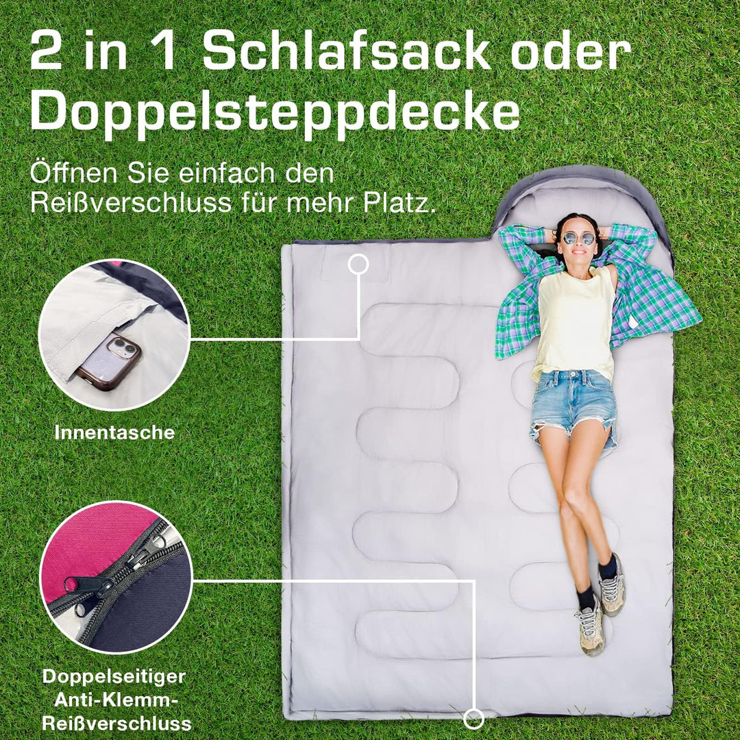 Active Era Premium Mumienschlafsack 250 GSM, Schlafsack Winter & Sommer, 0°C bis 15°C, Indoor und Ou