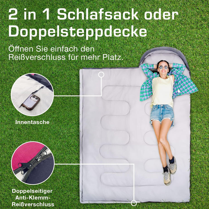 Active Era Premium Mumienschlafsack 250 GSM, Schlafsack Winter & Sommer, 0°C bis 15°C, Indoor und Ou
