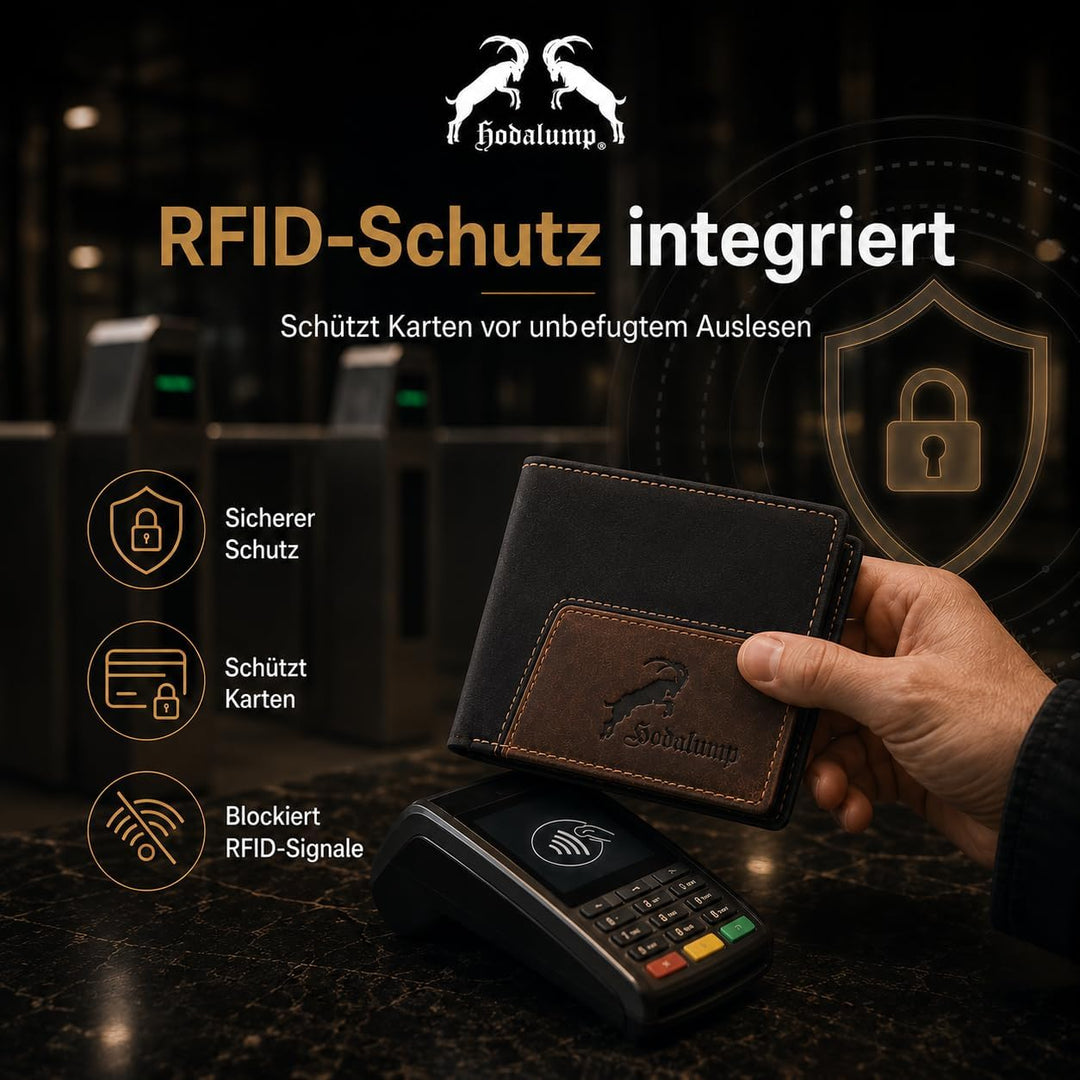 hodalump Echt-Leder Geldbörse • Geldbeutel für Damen und Herren mit RFID-Schutz • Portmonee mit Münz