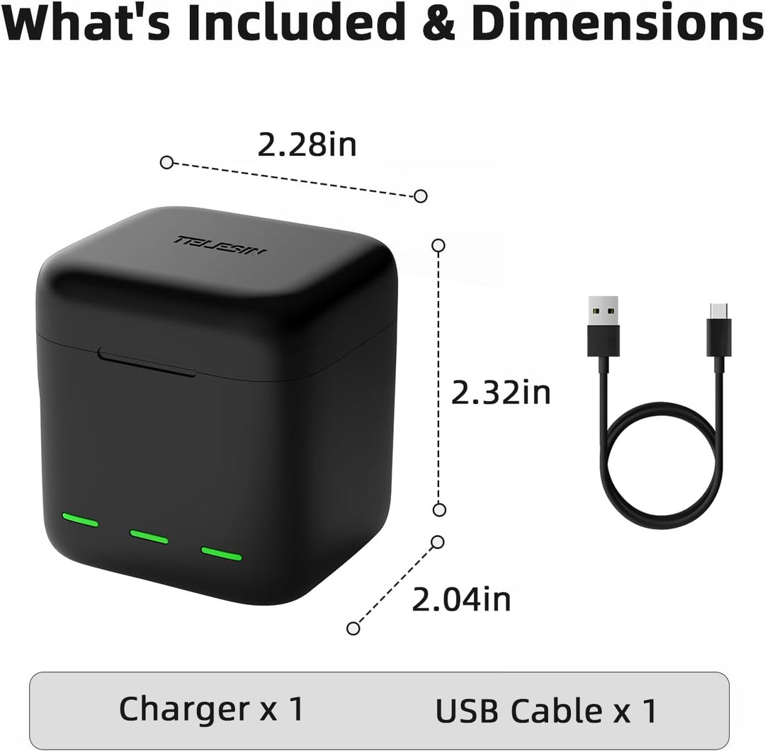 Akku-Ladegerät für Go Pro Hero 13 Black, Triple Slot USB-Ladekoffer mit Type-C Kabel Akkus Tragetasc