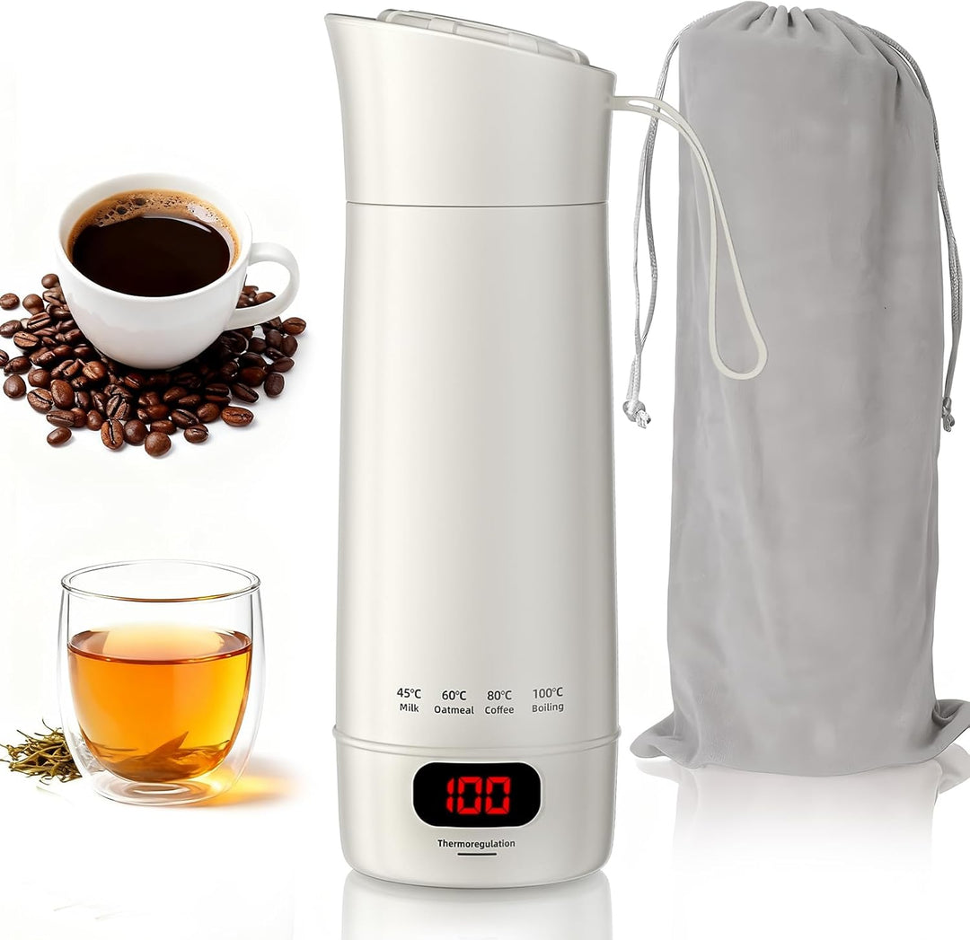 Elektrischer Reisewasserkocher Klein 400ml, Mini Wasserkocher mit 4 Temperatureinstellung, Tragbarer