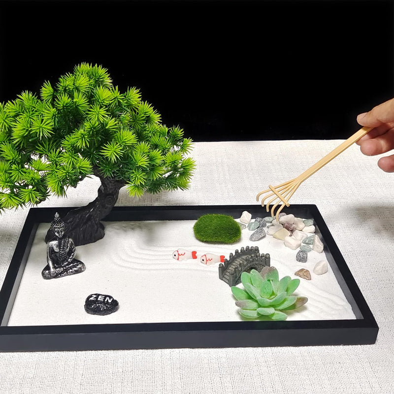 LuXianYS Zen Garten Set, 12x8 Zoll Zen Steine Garden für den Schreibtisch, Premium Japanisches Zen S