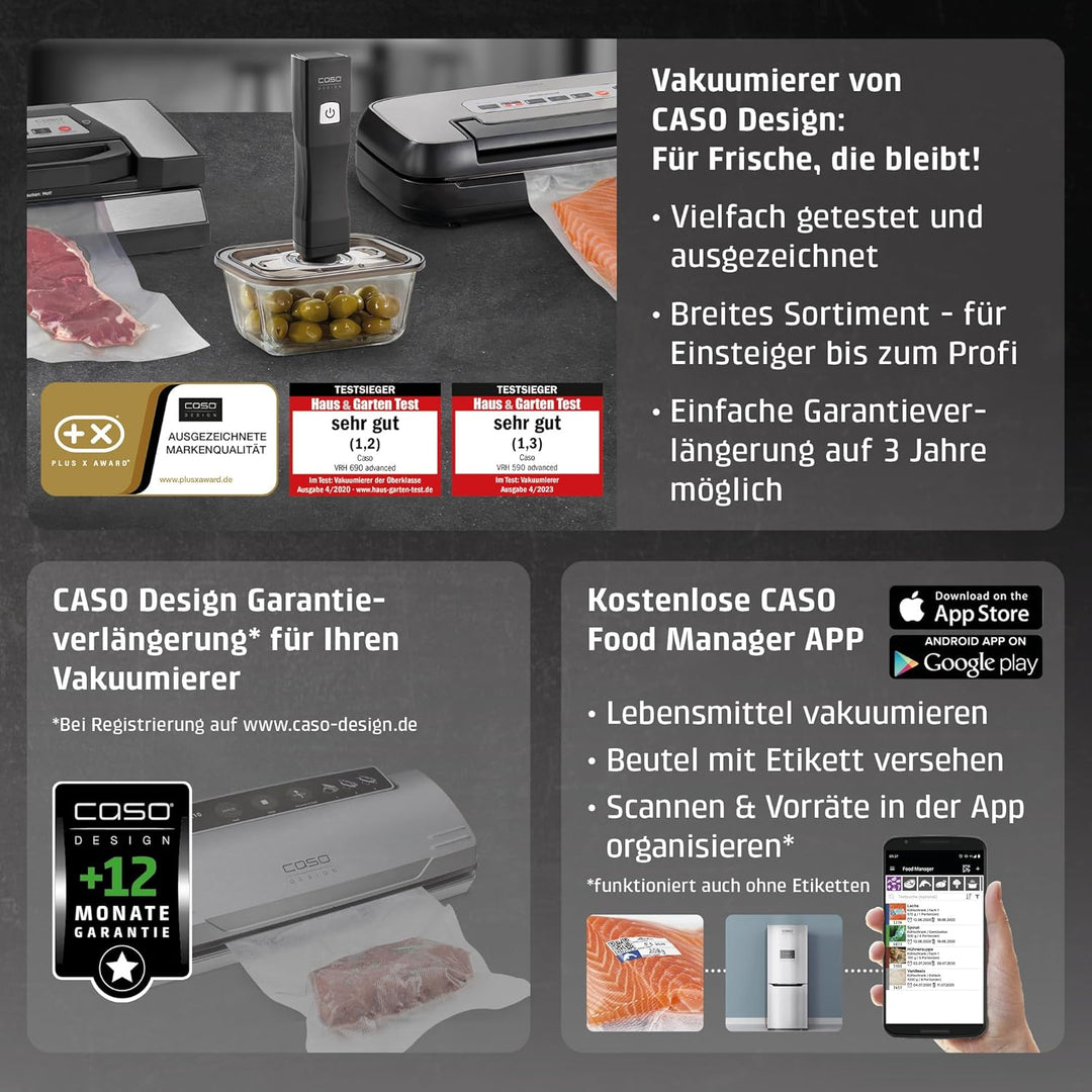 CASO 1385 GourmetVAC 280 - Vakuumierer - doppelte Schweissnaht - Kolbenpumpe (15L/min) und kraftvoll