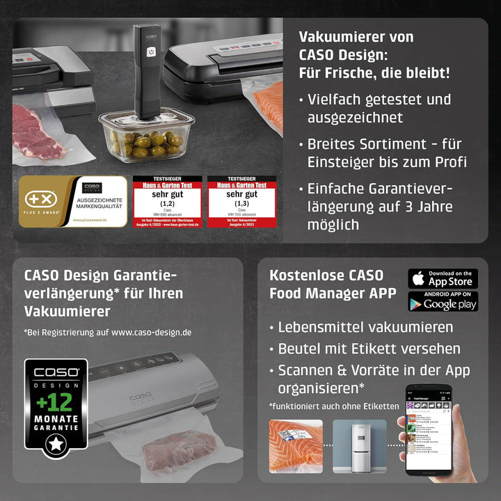 CASO 1385 GourmetVAC 280 - Vakuumierer - doppelte Schweissnaht - Kolbenpumpe (15L/min) und kraftvoll