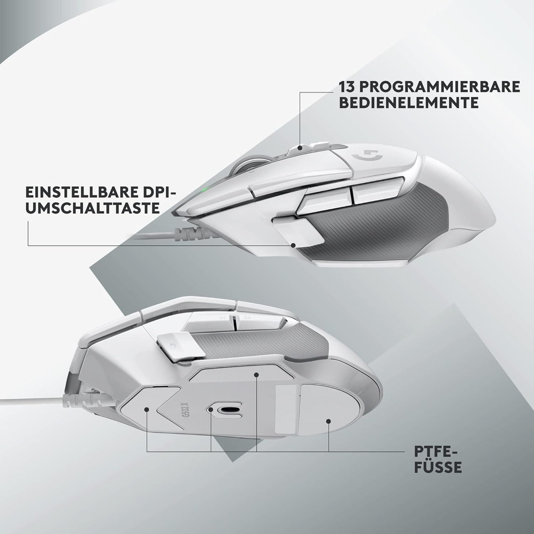 Logitech G502 X Kabelgebundene Gaming-Maus - LIGHTFORCE Hybrid optisch-mechanische Primärschalter, H