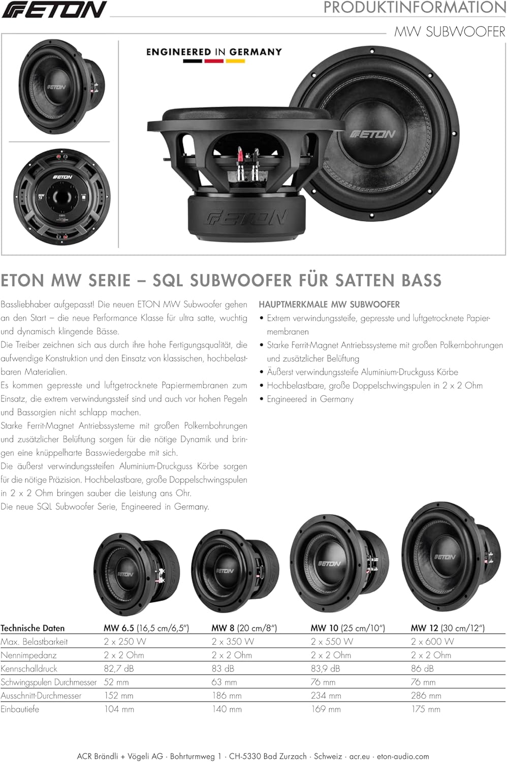 ETON MW 8 – Kraftvoller 20 cm / 8 Zoll Subwoofer, Langhub Bass fürs Auto, Tiefton Lautsprecher mit F