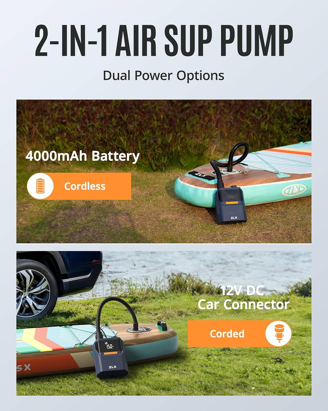 ZLX SUP Pumpe Elektrisch, 50PSI Elektrische SUP Luftpumpe, Hochdruck Doppelstufen Paddel Brett Zubeh