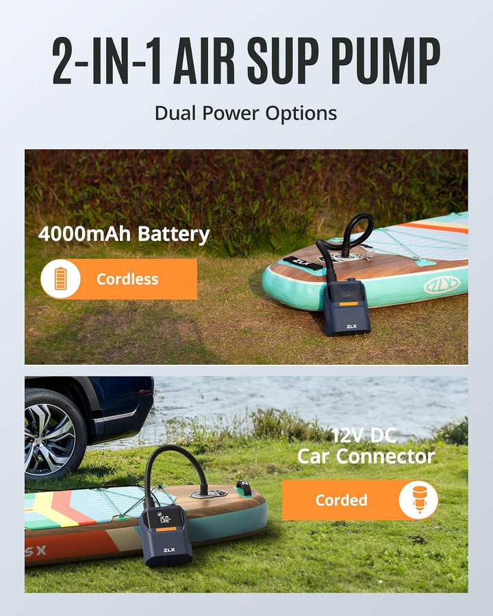 ZLX SUP Pumpe Elektrisch, 50PSI Elektrische SUP Luftpumpe, Hochdruck Doppelstufen Paddel Brett Zubeh