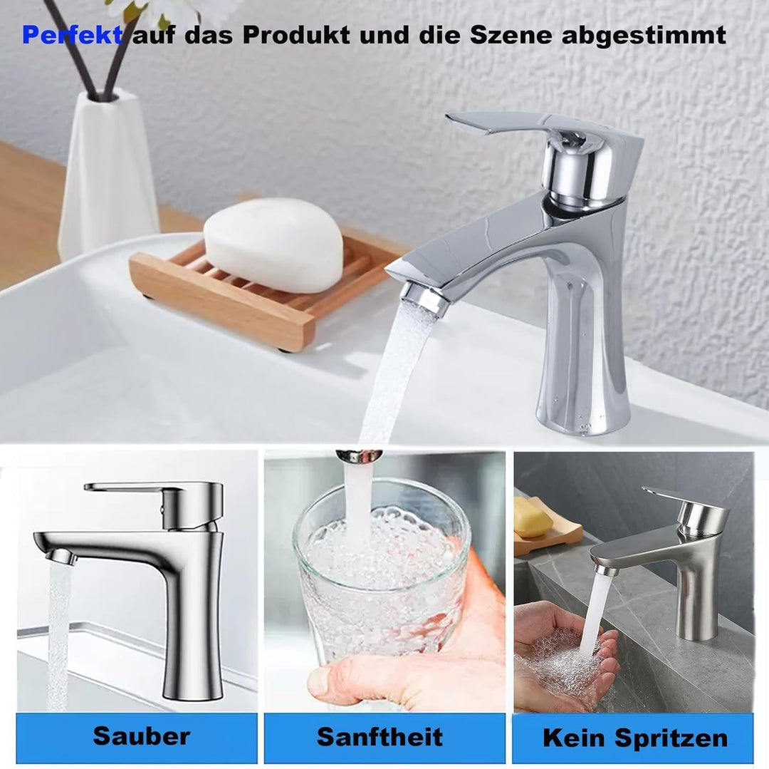 Edelstahl-Badarmatur warm und kalt mit leiser Keramikkartusche, Einhebelmischer, wassersparender Mis