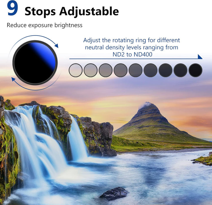 NEEWER ND2-ND400 Variabler ND-Filter 77mm (1-9 Stopps) mit mehrschichtiger Beschichtung, wasserdicht