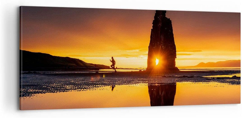 Panorama Bilder auf Leinwand 100x40cm Leinwandbild Meer Felsen Wasser Gross Wanddeko Bild Schlafzimm