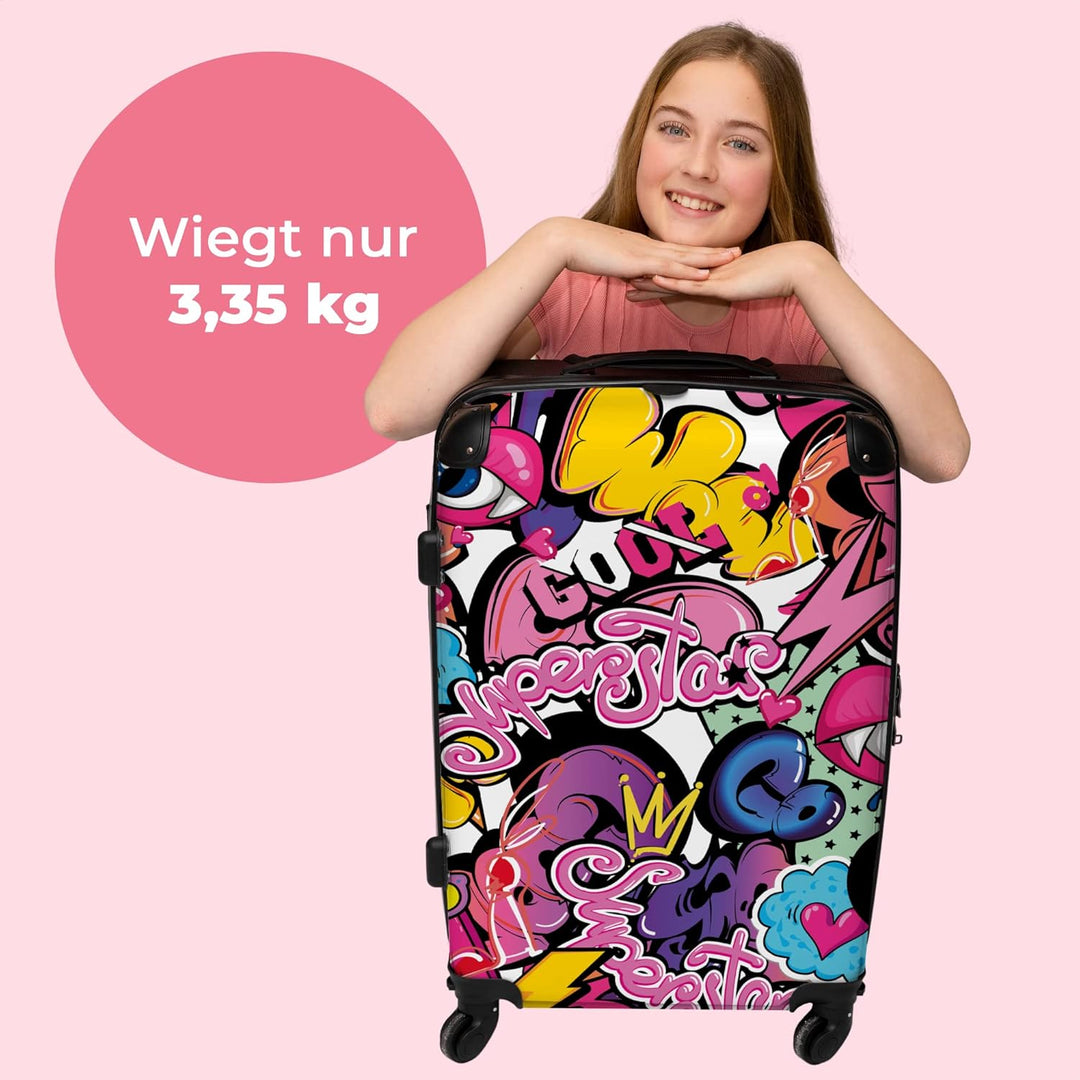 Koffer gross Trolley Rollkoffer Reisekoffer mit 4 Rollen Fotokoffer - Design - Superstar - Cool - Mu