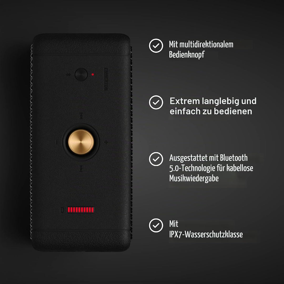 Marshall Emberton Bluetooth Tragbarer Lautsprecher, Kabelloser, Wasserabweisend - Schwarz Schwarz Tr