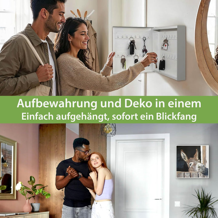 banjado® Grosser Schlüsselkasten Glas/Schlüsselbox 30cm x 30cm mit 50 Haken - Motiv Nicki/Schlüsselk