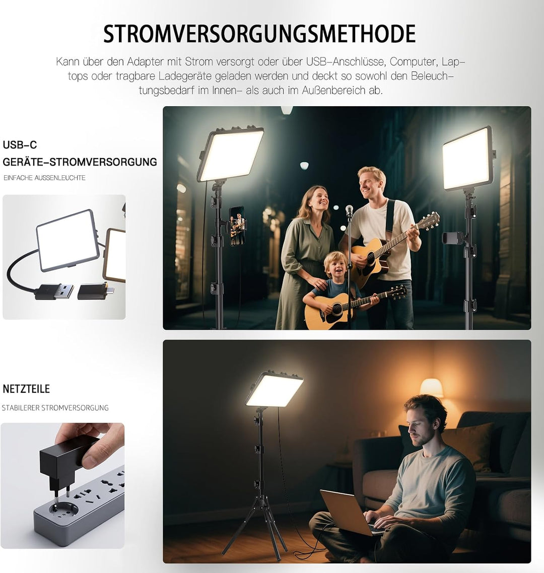 Video Licht Set, 2-Pack 25x20 cm 15 W LED Studio Fotolicht, Dimmbares 2800–6500K Kamera Licht für Vi