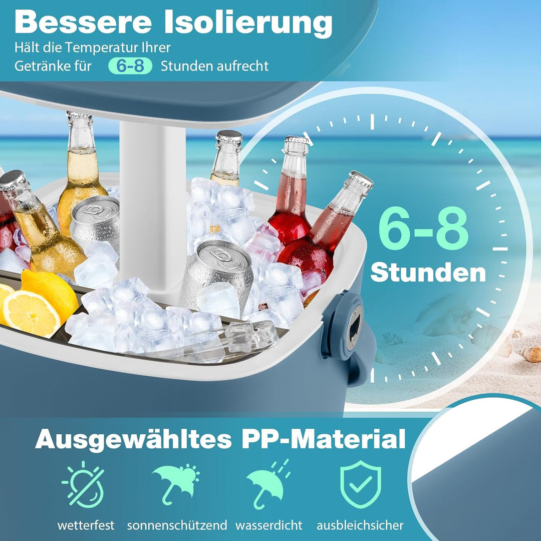 GYMAX Cool Bar mit Griff, tragbarer 15 L Bier- & Weinkühler mit Eiszange & Flaschenöffner, 3-in-1 Be