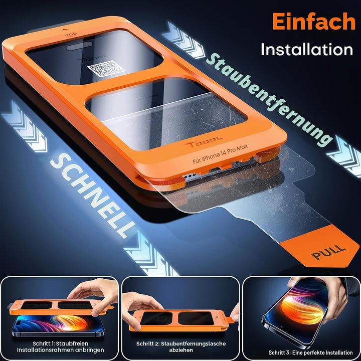 TOCOL Full Screen für iPhone 14 Pro Max für Panzerglas Sichtschutz, Auto-Installation 0 Blasen 9H Hä