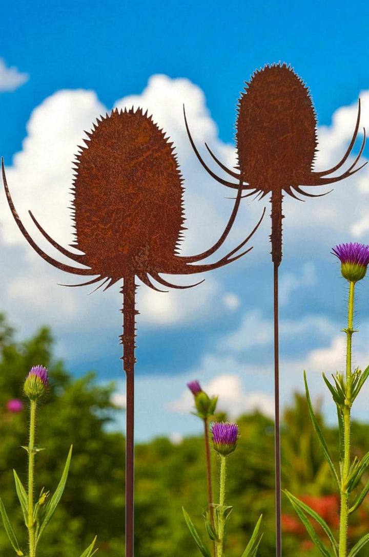 Bornhöft Gartenstecker Distel aus Edelrost, 2er Set, Rostoptik Gartendeko Rostige Gartenskulptur Dek