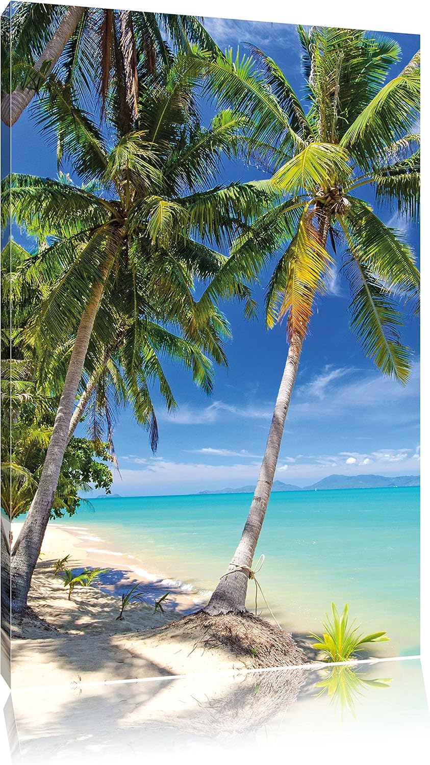 Palmen Traumstrand, Format: 100x70 auf Leinwand, XXL riesige Bilder fertig gerahmt mit Keilrahmen, K